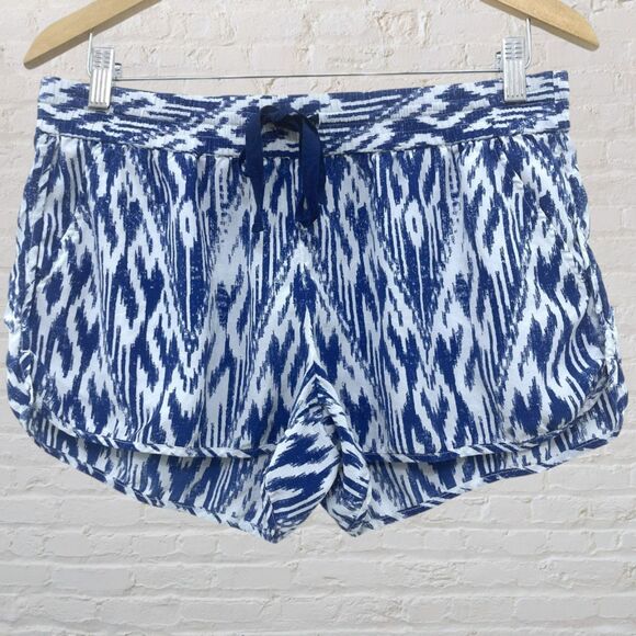 Joie Layana Silk Shorts Size L Blue White Ikat Print Drawstring Pockets EUC - Picture 1 of 11